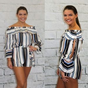 Black Stripe Off Shoulder Romper